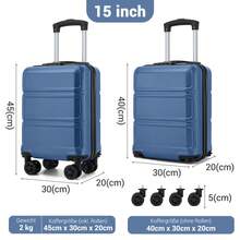 15-Zoll Kabinenkoffer 40x30x20 cm als Unter-dem-Sitz-Gepäck aus ABS/PC Hartschale, 4 abnehmbare innenliegende 360°-Räder mit 3-stelligem Schloss, leicht unisex für Solo-, Wochenend-, Städte- und Geschäftsreisen - Marineblau + Schwarz - Übersicht 3