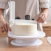 1pc White Right Angle Cake Scraper, Adjustable Cake Smoothing Tool For Cream Frosting, Baking Cake Piping Assistant, Cake Right Angle Edge Trimming Scraper, Compatible With Cake Turntable, Plastic Spatula, DIY Birthday Cake Dessert Pastry Cream Surface Leveling And Edge Trimming Baking Tool - View 1
