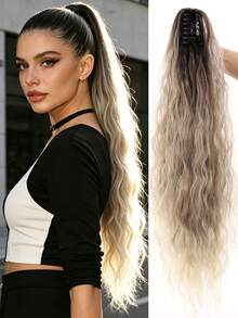 26 Inch Long Wavy Curly Ponytail Hair Extension, Suitable For Women And Girls Daily Wear - Milky White Silver Gray - View 14