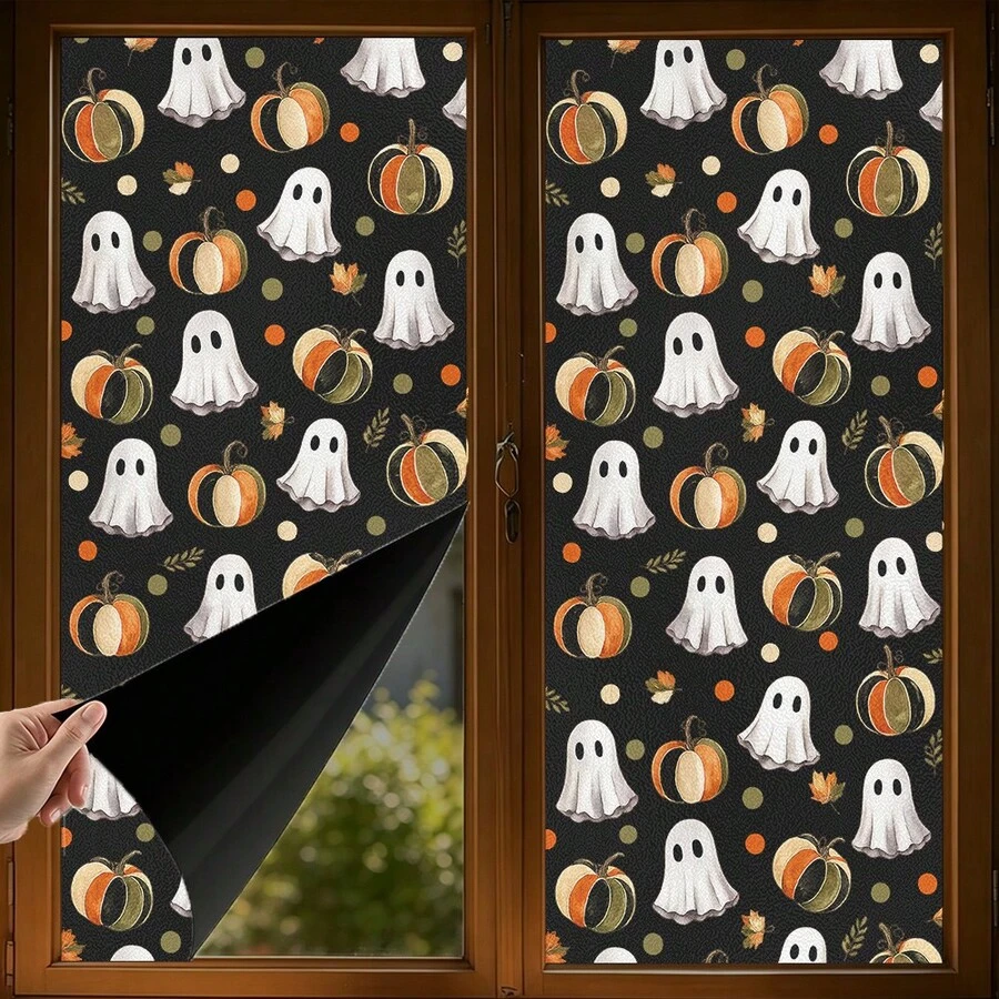 1/3pcs Halloween Pumpkin Ghost Window Privacy Film, Electrostatic Adsorption Anti-Peeping Window Film, Suitable For Bedrooms, Offices, Home Decor And Halloween Decorations. - Black Privacy Matte Screen Protector - View 1