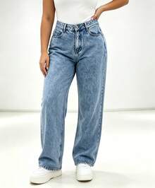 Pantalones vaqueros de piernas anchas para mujeres, botones, bolsillos incluidos, artículos de moda imprescindibles - Azul vaquero - Ver 2