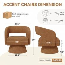 Nalupatio Swivel Barrel Accent Chair,Oversized Upholstered Round Swivel Chair With Wooden Base,Modern Luxury 360 Degree Swivel Vanity Chair For Bedroom Office Living Room,Brown-Chenille - Brown-chenille - View 3