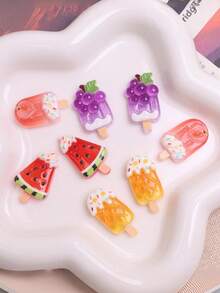 10/30pcs Random Mixed Cute Fruit Ice Cream Popsicle Resin Stickers DIY Hair Clips Phone Case Decoration Shoe Flower Small Accessories - Cartoon - View 8