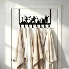 No-Drill Over-The-Door Hook, Band Character Iron Hollow Decorative Hook, 8-Hook Large Capacity Door Back Storage Rack, Bathroom Towel Clothing Key Bag Storage Rack, Bedroom Entryway Door Universal Hanging Hook, Perfect Gift Choice - View 13