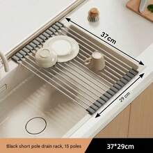 1pc Stainless Steel Expandable Drain Rack, Can Be Placed Over Sink, Black And Gray, With Adjustable Arms, A Fully Functional Kitchen Sink Storage Rack, Suitable For Vegetables And Fruits Kitchen Utensils Set, Can Be Used In Kitchen And Bathroom, A Great Gift For New Year And Christmas - Multicolor - View 11