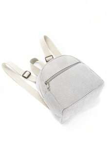1pc Mini Cute Solid Color Corduroy Backpack, Suitable For Girls, Travel, Vacation, Holiday Gift - Grey - View 5