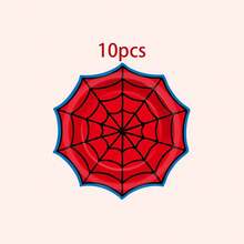 10/20/40pcs Red & Blue Spider Web Wavy Edge Disposable Paper Plates, 4 Designs, 7 Inch Octagonal Spider Web Design Plates, Spider Web Theme Birthday Party Tableware, Fan Hero Theme Party Supplies - View 14