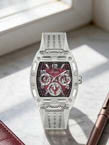 Jam Tangan Quartz Multifungsi Berbentuk Silinder Warna Hitam Doff untuk Pria dari GUESS, Tali Silikon Lembut Hitam, GW0203G3 - Satu-Ukuran - View 9