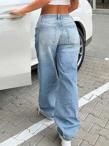 Plus Size Women's Vintage Washed Loose Straight Leg Jeans Casual Spring Fall - Light Wash - View 2