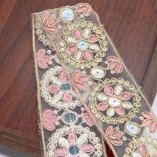 2-Inch Gold Metallic Thread Embroidered Floral Mesh Lace Trim For Bridal Headband Hairband Bow Decoration - Multicolor - View 7