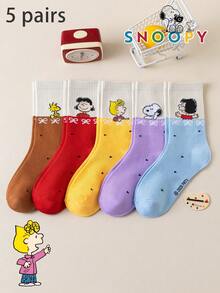 SNOOPY 1/5/10 Pairs Snoop Sock Japanese Style Layered Contrast Color Design Men's Mid-Calf Sports Socks, Fun Gift Socks - Multicolor - View 14