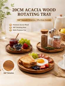 1PC Round Rotatable Acacia Wood Tray, 360‑Degree Rotatable Wooden Tray,Kitchen Spice Rack, Trays, Kitchen Accessories, Wooden Trays,Kitchen Storage, Kitchen Decoration, Rotating Tray,Round Multi‑Functional Tray,Kitchen Halloween Christmas Storage - Yellow - View 4