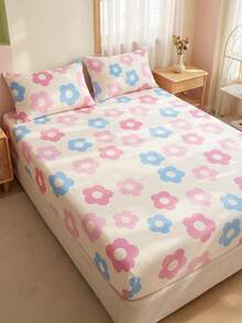 1pc Floral Print Fitted Sheet, Mattress Protector, Mattress Cover, Summer, Comfortable Breathable Wrinkle-Resistant, Machine Washable, Twin, Full, Queen, King, Dorm Bedding, All Season & Summer, Pillow And Pillowcase Not Included, Room Decor, Back To School - Multicolor - View 8