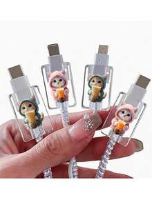 4 buah Pelindung Kabel Kucing, Kompatibel dengan Klip Penjepit Kabel Pengisi Daya Ponsel Apple iOS, Casing Pelindung, Pelindung Kabel Kucing Lucu, Hadiah untuk Teman, Hadiah Natal - MultiWarna - View 2