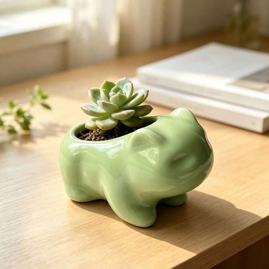 1PC Round Abstract Creative Flower Pot Home Decor Ornament - Frog Planter - View 1