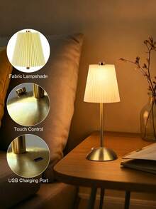 1PC Fabric & Metal LED Desk Lamp, USB Rechargeable, Minimalist Design, Fabric Lampshade, Suitable For Bedroom Lighting, Retro Style Restaurant Decor Atmosphere Table Lamp, Bedroom Bedside Lamp, Bedside Lighting, Atmosphere Lighting, Modern Lighting, Minimalist Design, Metal, Decorative Lamp Night Light - Multicolor - View 4