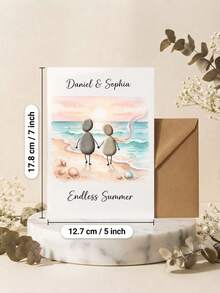 Custom Beach Pebble Couple Card, Personalized Names & Text Greeting Card, Unique Keepsake Card For Anniversary, Wedding, Valentine's Day, Romantic Gift For Partner, Sweet Seaside Art Card To Cherish Special Relationship Memories - Multicolor - View 3