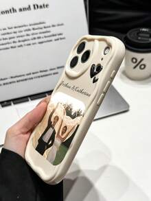 1pc Customized Personalized Photo DIY Lovers Name Heart Element Pattern Fashion Cream Texture Full Coverage Anti-Drop Soft Phone Case, Compatible With Apple 17ProMax/16Pro/15Pro/14 Plus/13 Pro/12 Pro Max/11/XsMax/8/7/6Plus Phone Accessories - White - View 4