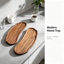 1pc Multi-Purpose Acacia Wood Tray, High-Quality Wooden Tray, Suitable For Bathroom, Dining Table, Perfume Tray, Kitchen Tray, Reception Desk, Decorative Tray, Suitable For Room Decor, Home Decor, Bathroom Decor And Living Room Decor, Widely Used Wooden Tray In The Home - Brown - View 5