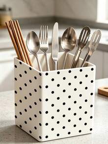 1pc New Black Polka Dot Multifunctional Storage Organizer Box - Tableware Storage Box, Desktop Organizer (Suitable For Storing Tableware, Straws, Tea Bags, Pens, Remote Controls); Compact And Space-Saving, Suitable For Kitchen, Office, Living Room (Please Note The Size Before Ordering) - Multicolor - View 4