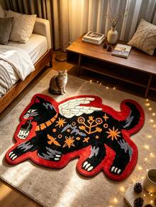 1pc Flying Black Cat Decorative Rug, Thickened Carpet, Plush Rug, Autumn/Winter Rug, Decorative Rug, Bedroom Decor, Small Rug, Carpet, Home Decor, Living Room Rug, Living Room Small Rug, Bedroom Rug, Living Room Home Decor, Outdoor Rug, Washable Rug - Multicolor - View 2