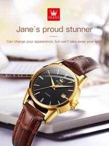 OLEVS Elegant Ladies Quartz Watch, Gold Round Date Dial, Retro Brown Leather Strap Minimalist Wristwatch For Daily & Holiday Gift - one-size - View 7