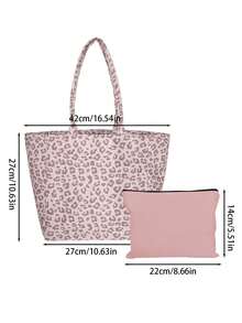 Pink Leopard-Print Tote Bag With Matching Cosmetic Pouch And High-Capacity Shoulder Shopping Bag;Suitable For Shopping, Trips.For Teachers' Day,Partie - Multicolor - View 11