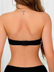 Women's Black Non-Slip Bandeau Bra, Multi-Way Convertible, Push-Up Lift, Lace Trim, Underwire, Strapless, Invisible Design, Suitable For Off-Shoulder Tops - Black - View 3