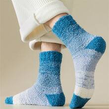 CLIMPRESSION Kaos Kaki Setengah Betis Unisex Motif Garis-Garis Blok Warna Bahan Bulu Karang Mewah, Kaos Kaki Tidur di Rumah yang Nyaman dan Hangat untuk Musim Dingin - MultiWarna - View 14