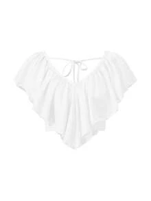 Women's Ruffled V-Neck Crop Top Short Flutter Sleeve Boho Chiffon Blouse - White - View 6