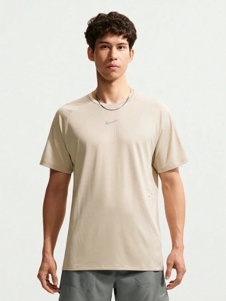 Nike Men's AS M NK AF STRIDE SS TOP Short Sleeve Knit Collarless T-Shirt TIH0746-236 - Beige - View 1