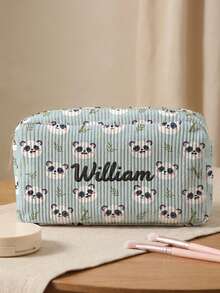 1pc Customizable Embroidered Name/Text Corduroy Makeup Bag, Cartoon Animal Pattern Double-Sided Print Travel Portable Cosmetic Storage Bag Multifunctional Zipper Makeup Bag Wallet, Perfect For Children's Skincare Storage, Can Be Customized According To Your Name - Multicolor - View 8