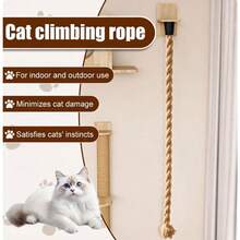1.3m Wall Mounted Cat Climbing Rope, Natural Jute Scratch Resistant Scratcher With Hardwood Brackets, Cat Toy For Climbing Scratching Indoor Outdoor Use - Khaki - View 2