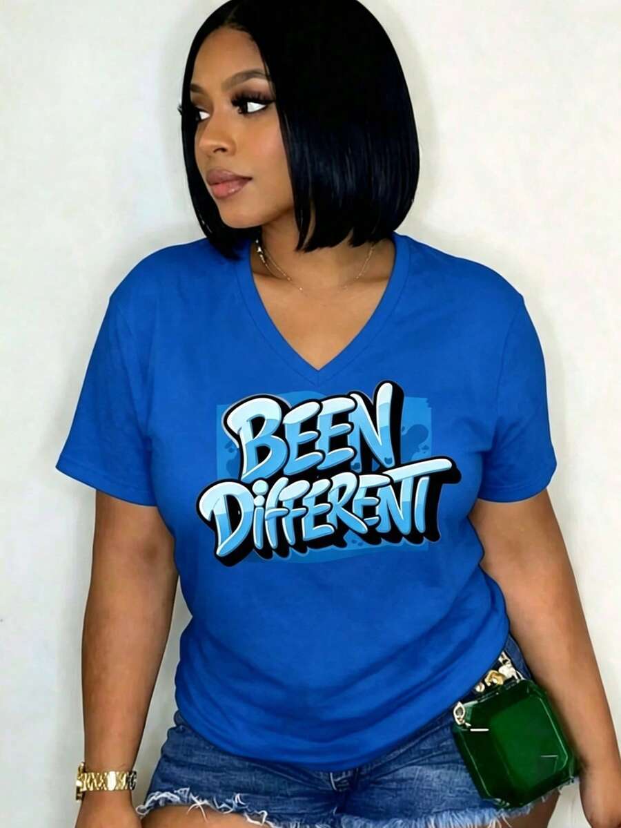 Women's Oversized Graphic Short-Sleeve Tee Blue Graffiti Inspired Design 'S Comfit FashionablewomenclothingRetro Y2K LoversCampusCommuteMusicFestivals - 藍色2 - 查看 1