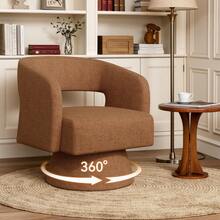 Nalupatio Swivel Barrel Accent Chair,Oversized Upholstered Round Swivel Chair With Wooden Base,Modern Luxury 360 Degree Swivel Vanity Chair For Bedroom Office Living Room,Brown-Chenille - Brown-chenille - View 6