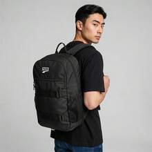 Puma Deck Backpack Black 28L FREE UK DELIVERY Weatherproof Material Horizontal Straps With Hood And Loop Everyday Use 076905-01 - Black - View 1