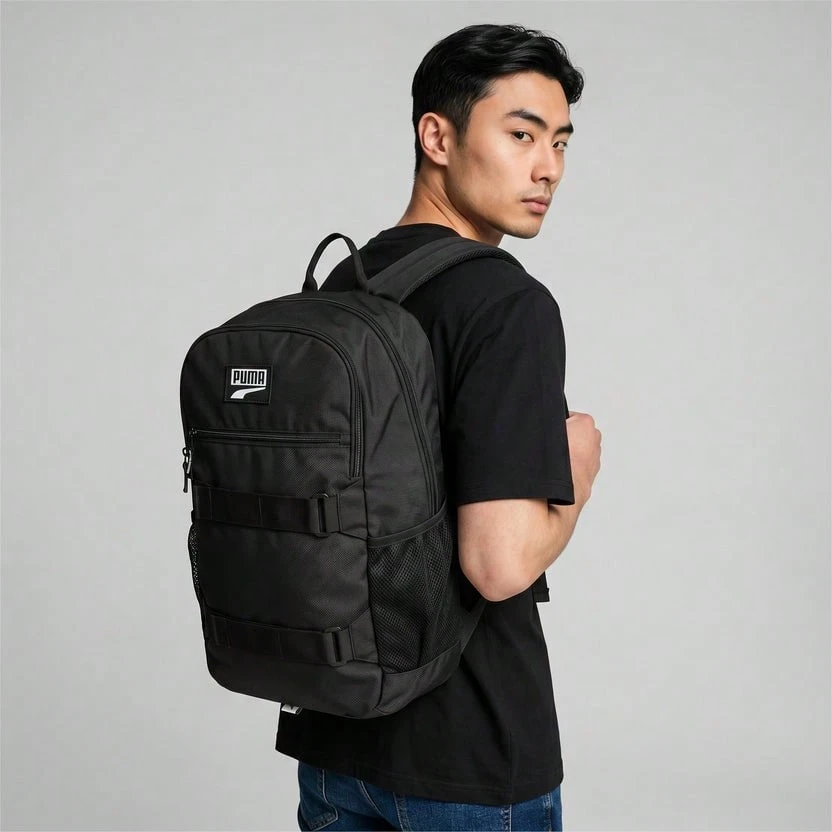 Puma Deck Backpack Black 28L FREE UK DELIVERY Weatherproof Material Horizontal Straps With Hood And Loop Everyday Use 076905-01 - Black - View 1