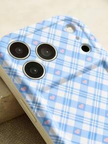 Creamy Dopamine Wave Ruffle Soft TPU Texture, Ins Korean Style Blue Plaid Heart Phone Case, Glossy Wave Frame Fresh Gentle Phone Cover Compatible With Galaxy S21 S22 S23 S24 S25 S26//Honor// And Other Models - White - View 5