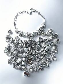 30/200/300/500/1000pcs Fashion Acrylic Metal Bead Set, Suitable For DIY Jewelry - Multi-Functional Large Hole Design For Necklaces, Bracelets, Keychains And Phone Charms With Classic Patterns - Silver - View 7