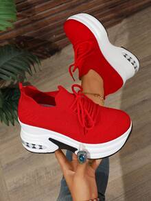 WTKMRSSTEP Spring/Summer New Women's Platform Lace-Up Casual Shoes, Breathable Commuter Versatile Shoes - Red - View 2