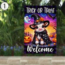 1 pieza Bandera de jardín Trick Or Treat, Bandera de jardín de Halloween, Bandera de fantasma, Bandera de calabaza, Decoración de bruja, Decoración de porche de Halloween, Bandera de patio de otoño 12*18 pulgadas, Decoración de estilo campestre, Navidad, Acción de Gracias, Halloween, Impresión de un solo lado, Material de poliéster duradero, Poste de bandera no incluido (Solo bandera) - A - Ver 16