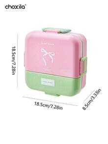 choxila 1pc Cute Bow Print Double Layer Lunch Box, Sweet Dream Color Block Leak-Proof Bento Box, Suitable For Students, Office, Picnic Use - Lunch Box - View 7