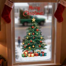 1/2pcs Christmas Tree Static Window Stickers, Christmas Ribbon Tree Gift Box Snowflake Window Film Decals, Reusable Christmas Home Decor, Holiday Winter Glass Decoration, Suitable For Living Room And Store Window Display - Multicolor - View 11