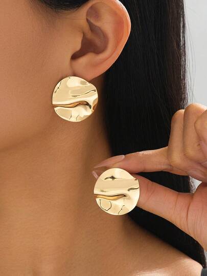 1 Pair Party Style Metal Minimalist Geometric Asymmetrical Round Stud Earrings