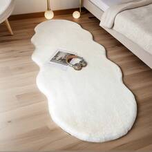1pc Asymmetrical Wavy Faux Rabbit Fur Long Strip Rug, Thick Soft Sound-Absorbing Non-Slip Bedside Carpet, Washable Noise-Reducing Floor Mat For Bedroom, Window, Sofa Home Decor - Irregularly Shaped Carpet - View 14