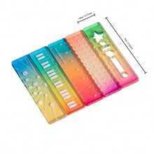 Mini règle multifonction de paume pour étudiant, règle de cahier, règle droite compacte transparente ondulée colorée avec rapporteur - Multicolore - Voir 5
