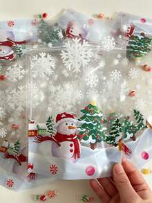 100pcs New Christmas Gift Tote Bags, 100/50/1pc Self-Standing Bags With Festive Snowflake And Tree Pattern Design, Perfect For Parties, New Year Celebrations, Holiday Party Favors, Kitchen Storage, Party Giveaways And Christmas Use - Multicolor - View 7