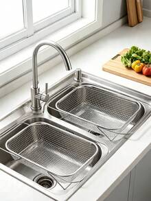 1pc Stainless Steel Over-The-Sink Colander Strainer Basket, Expandable Over-The-Sink Colander Basket, Expandable Rectangle Fine Mesh Kitchen Utensils With Handles Silver 4-In-1 Practical Kitchen - One Size - View 7