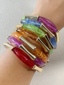1 pieza/Pulsera de estilo bohemio con articulación de bambú acrílico dopamina, adecuada para mujeres con atuendo Y2K, regalo de joyería de estilo callejero - Multicolor - Ver 2