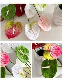 Artificial Red Anthurium Flower, DIY Wedding Bridal Party Bouquet Centerpiece Floral Arrangement, Home Office Living Room Bookshelf Decor, Gift For Plant Lovers And Homeowners - Multicolor - View 6